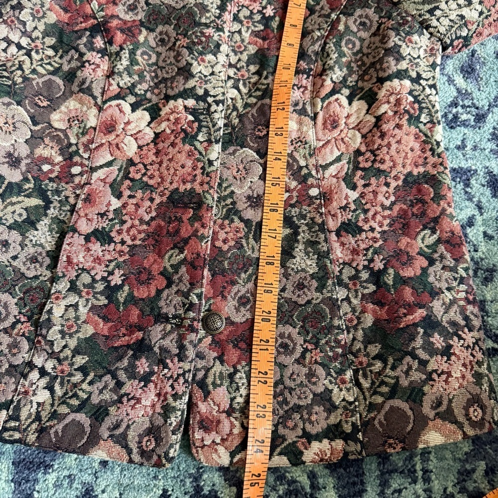 Women’s Vintage Jacquard Embroidered Florals Size 6P Blazer Jacket W/Pockets - Picture 7 of 9